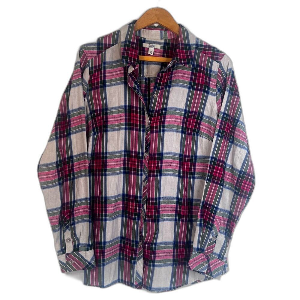 Croft & Barrow Plaid Flannel Shirt Cotton Blend Soft Comfy Medium Fall Basic